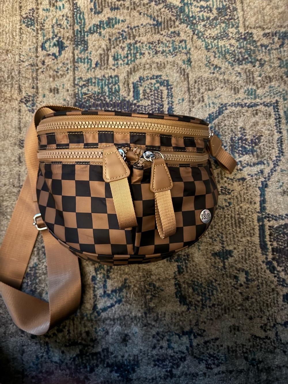 Iris & Rainbow Chestnut Checkered Women’s Crossbody Bag with a Wallet